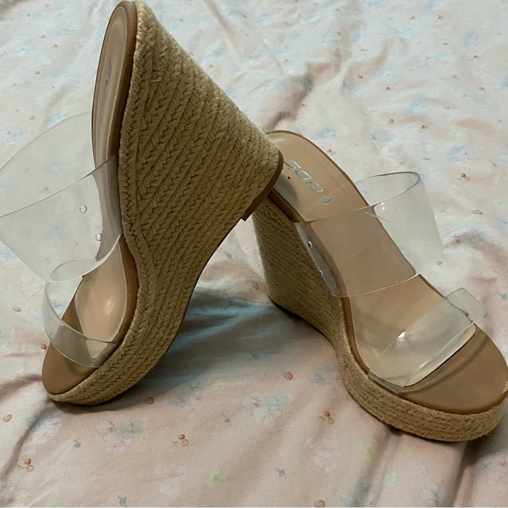 Soda Clear Strap Wedges